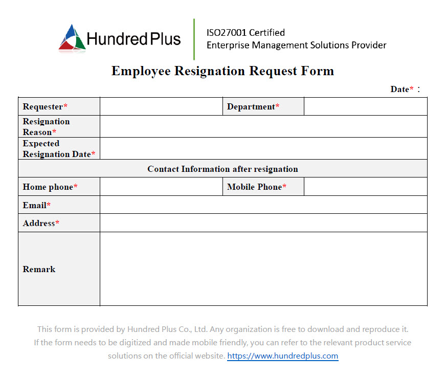 [Example Form] Employee Resignation Request Form | 101Form.net