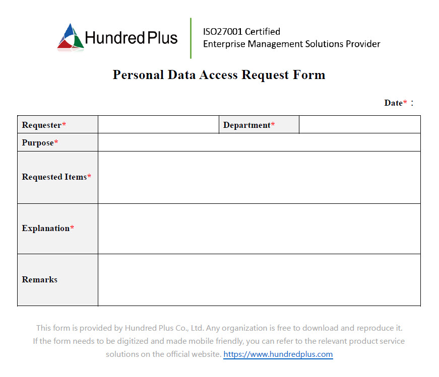  Example Form Personal Data Access Request Form 101EIP