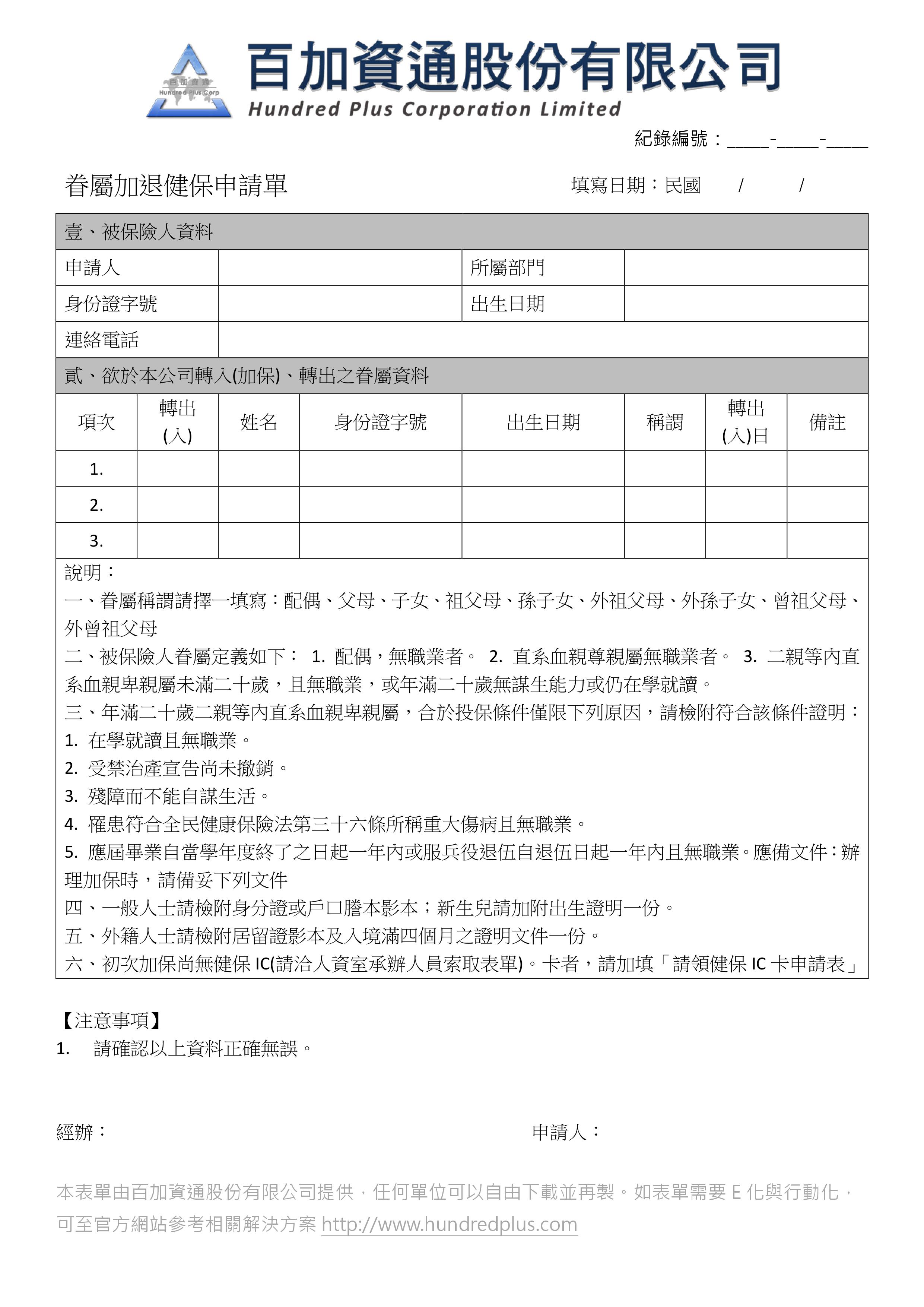 眷屬加保公司負擔 Malua