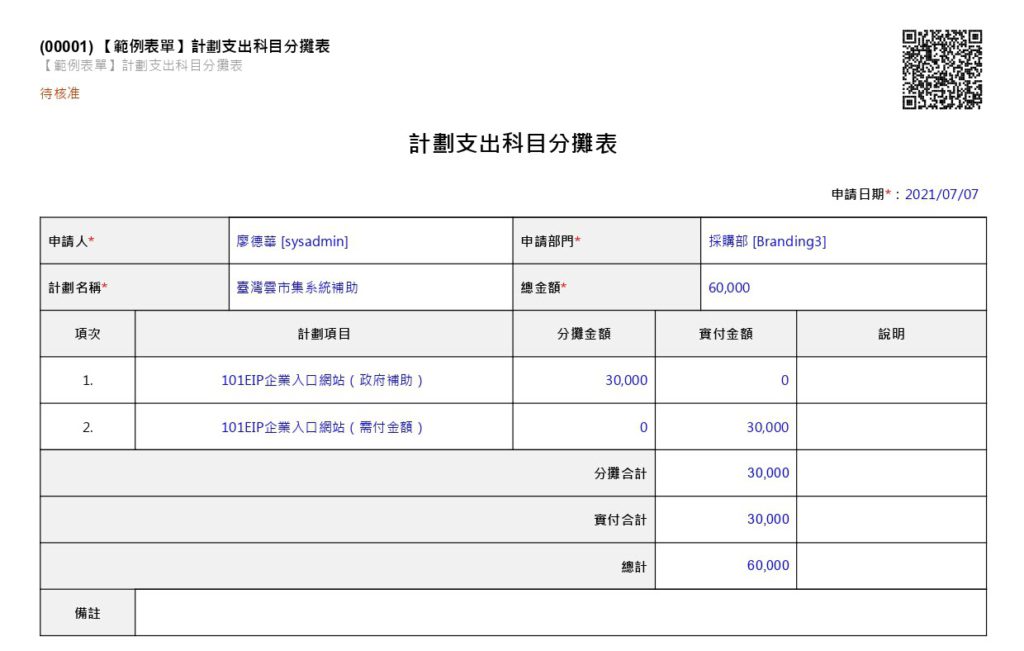【範例表單-財務管理】計劃支出科目分攤表 | 101EIP.net
